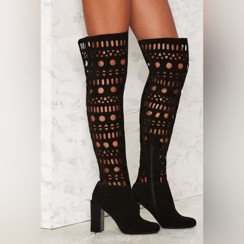 Jeffrey Campbell Black Cutout Over the Knee Boots